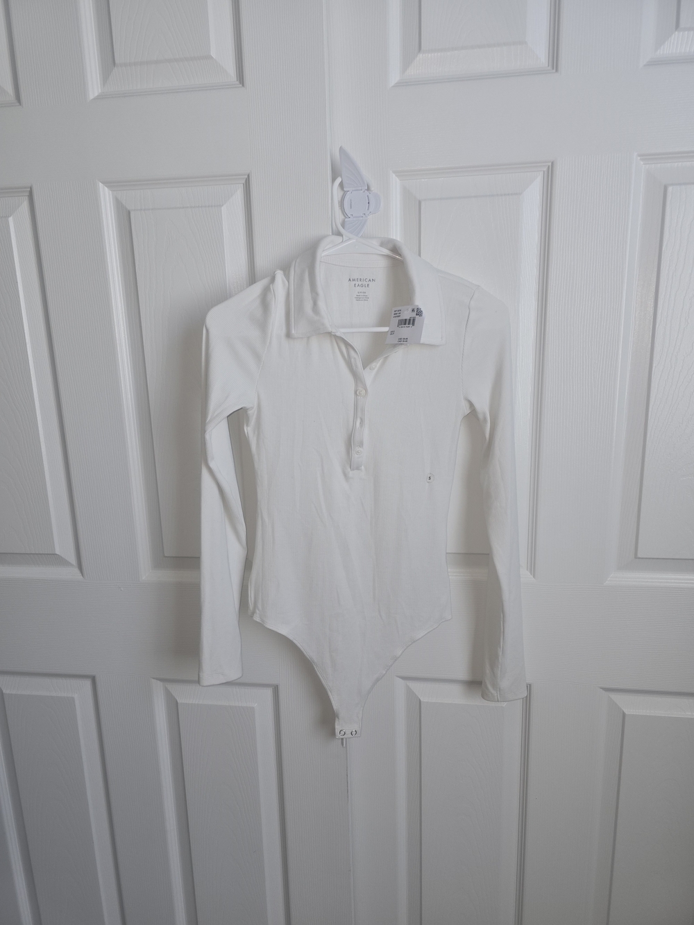 American Eagle Outfitters White Long-Sleeve Polo Bodysuit
